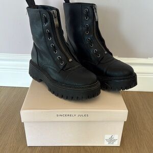 Sincerely Jules Black Combat Moto Boots with Platform Sole